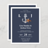 バジェット航海のネイビー白結婚式招待状 (正面/裏面)