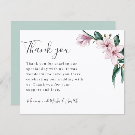 バジェット色彩の鮮やかマグノリアと葉 |ありがとうございます (正面/裏面)