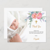 バジェット花模様ピンクの写真の女の感謝してい子あなた (正面/裏面)