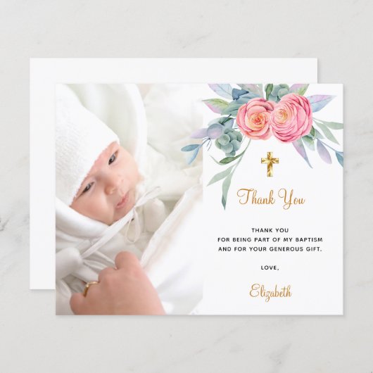 バジェット花模様ピンクの写真の女の感謝してい子あなた (正面/裏面)