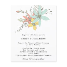 バジェット葉フローラコーラルティール（緑がかった色）結婚式招待状