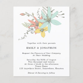 バジェット葉フローラティール（緑がかった色）コーラル結婚式招待状