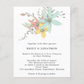 バジェット葉フローラティール(緑がかった色)コーラル結婚式招待状 (正面)