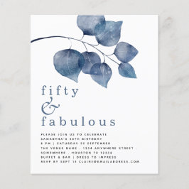 バジェット葉ブルー誕生日50th招待状