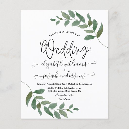 バジェット葉ユーカリプトゥスグリーン結婚リー チラシ (正面)