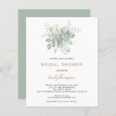 バジェット葉金ゴールドセージブライダルシャワー招待状 (正面/裏面)