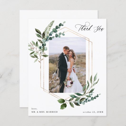 バジェット葉金ゴールド&ユーカリありがとう写真 (正面/裏面)