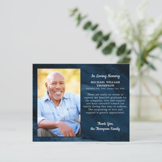 バジェット葬儀サンキューカードブルーマーブル悔やみや弔慰 (スタンド正面)