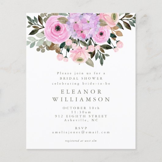 バジェット薄紫ピンクフローラブーケブライダルシャワー (正面)