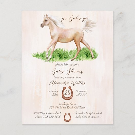 バジェット行くベビーランニング行く馬のフォアール赤ちゃんシャワー (正面)