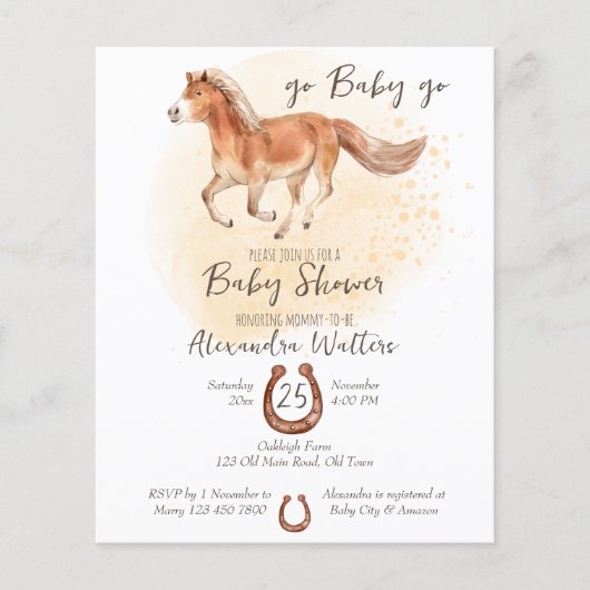 バジェット行くベビーランニング行く馬のフォアール赤ちゃんシャワー (正面)