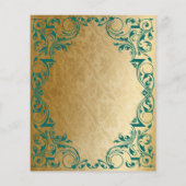バジェット装飾ティール（緑がかった色）金ゴールド結婚式招待状 (裏面)