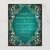 バジェット装飾ティール（緑がかった色）金ゴールド結婚式招待状 (正面)