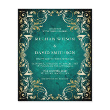バジェット装飾ティール（緑がかった色）金ゴールド結婚式招待状