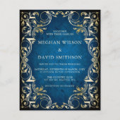 バジェット装飾ブルー金ゴールド結婚式招待状 (正面)