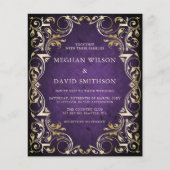 バジェット装飾用パープル金ゴールド結婚式招待状 (正面)