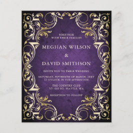 バジェット装飾用パープル金ゴールド結婚式招待状