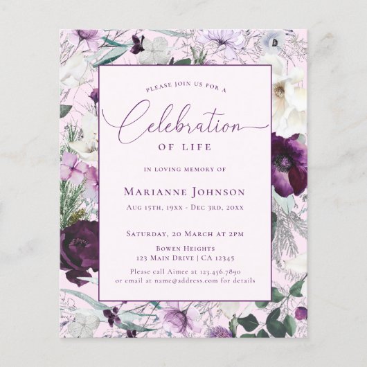 バジェット記念ピンクフローラお祝いオブ・ライフ チラシ (正面)