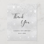 バジェット誕生日シルバーグリッターダストサンキューカード (正面)