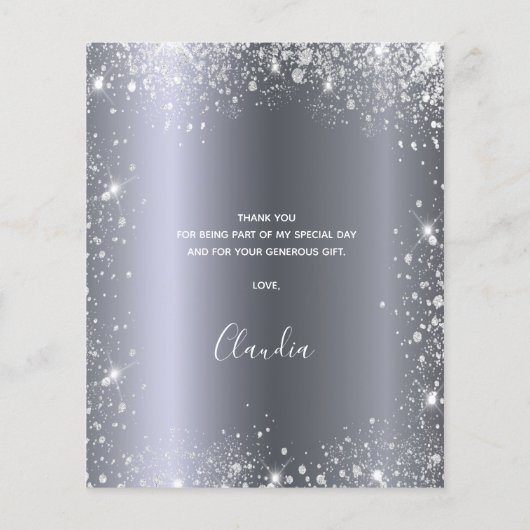 バジェット誕生日シルバーグリッターダストサンキューカード (裏面)