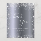 バジェット誕生日シルバーグリッターダストサンキューカード (正面)