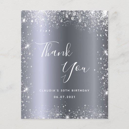 バジェット誕生日シルバーグリッターダストサンキューカード (正面)