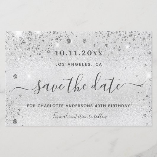 バジェット誕生日シルバーグリッターメタル日付を保存 (正面)