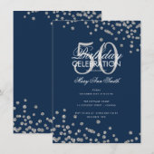 バジェット誕生日シルバーグリッター紙吹雪ネイビー 招待状 (正面/裏面)