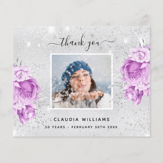 バジェット誕生日シルバーパープル感謝してい写真あなた (裏面)