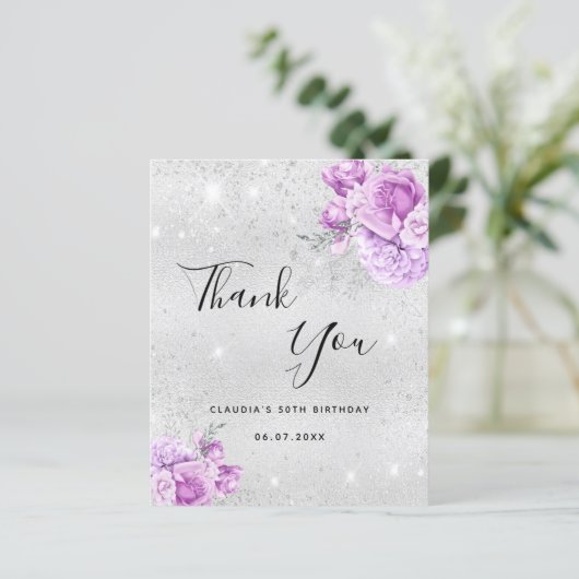 バジェット誕生日シルバーパープル花模様感謝していユー (スタンド正面)