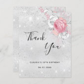 バジェット誕生日シルバーピンクの花模様感謝していユー (正面/裏面)