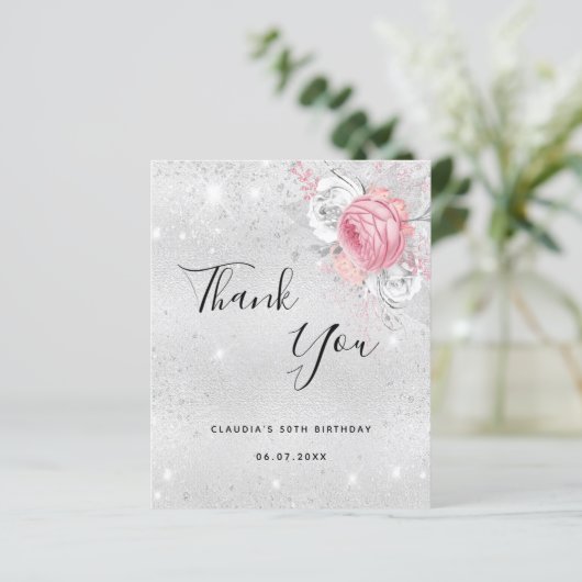 バジェット誕生日シルバーピンクの花模様感謝していユー