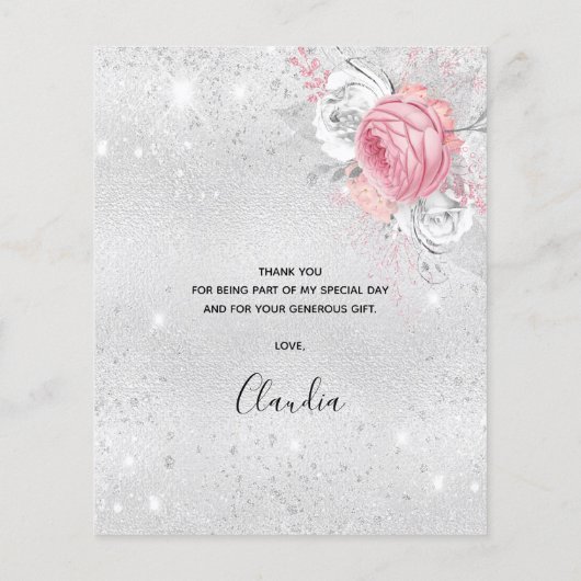 バジェット誕生日シルバーピンクの花模様感謝していユー (裏面)