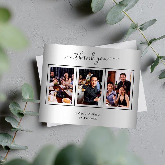 バジェット誕生日シルバーフォトサンキューカード