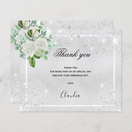 バジェット誕生日シルバーフローラ感謝してい写真 (正面/裏面)