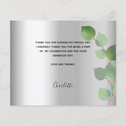 バジェット誕生日シルバーユーカリ感謝してい写真 (裏面)