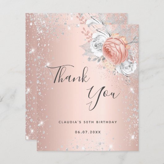 バジェット誕生日バラ金ゴールドシルバー花模様感謝していユーザ (正面/裏面)