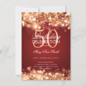 バジェット誕生日パーティエレガント金ゴールド赤いライト 招待状 (正面)