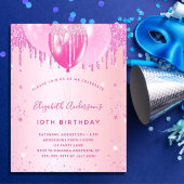 バジェット誕生日パーティーピンクグリッターの女の子の招待