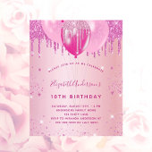 バジェット誕生日パーティーピンクグリッターの女の子の招待