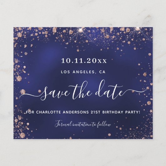 バジェット誕生日パーティー海軍の青いバラの日付 (正面)