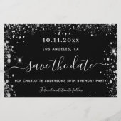 バジェット誕生日パーティー黒いシルバー日付を保存 (正面)