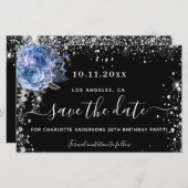 バジェット誕生日パーティー黒いシルバー日付を保存 (正面/裏面)