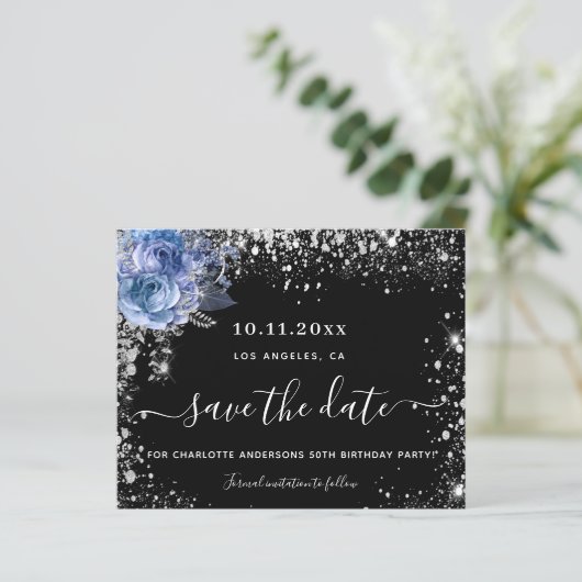 バジェット誕生日パーティー黒いシルバー日付を保存 (スタンド正面)