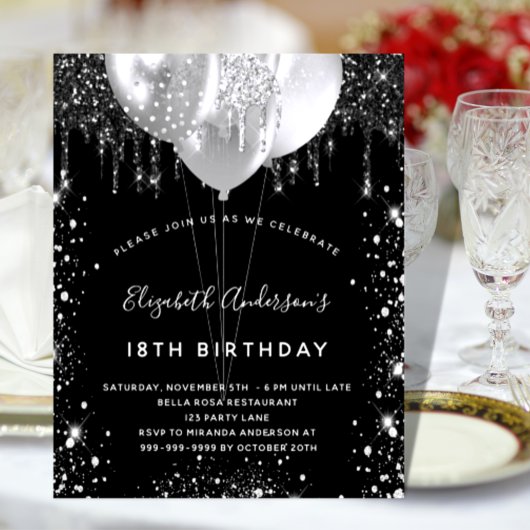 バジェット誕生日ブラックシルバーグリッターダストバルーン