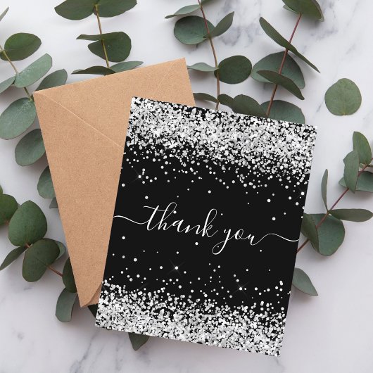 バジェット誕生日ブラック銀グリッター感謝していユー