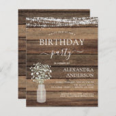 バジェット誕生日ベビーズブレス素朴招待状 (正面/裏面)