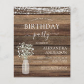 バジェット誕生日ベビーズブレス素朴招待状 (正面)