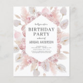 バジェット誕生日ボホ赤面ピンクパーティの招待状 (正面)