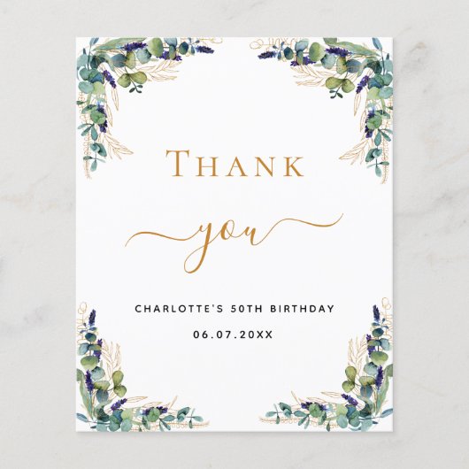 バジェット誕生日50ユーカリサンキューカード (正面)